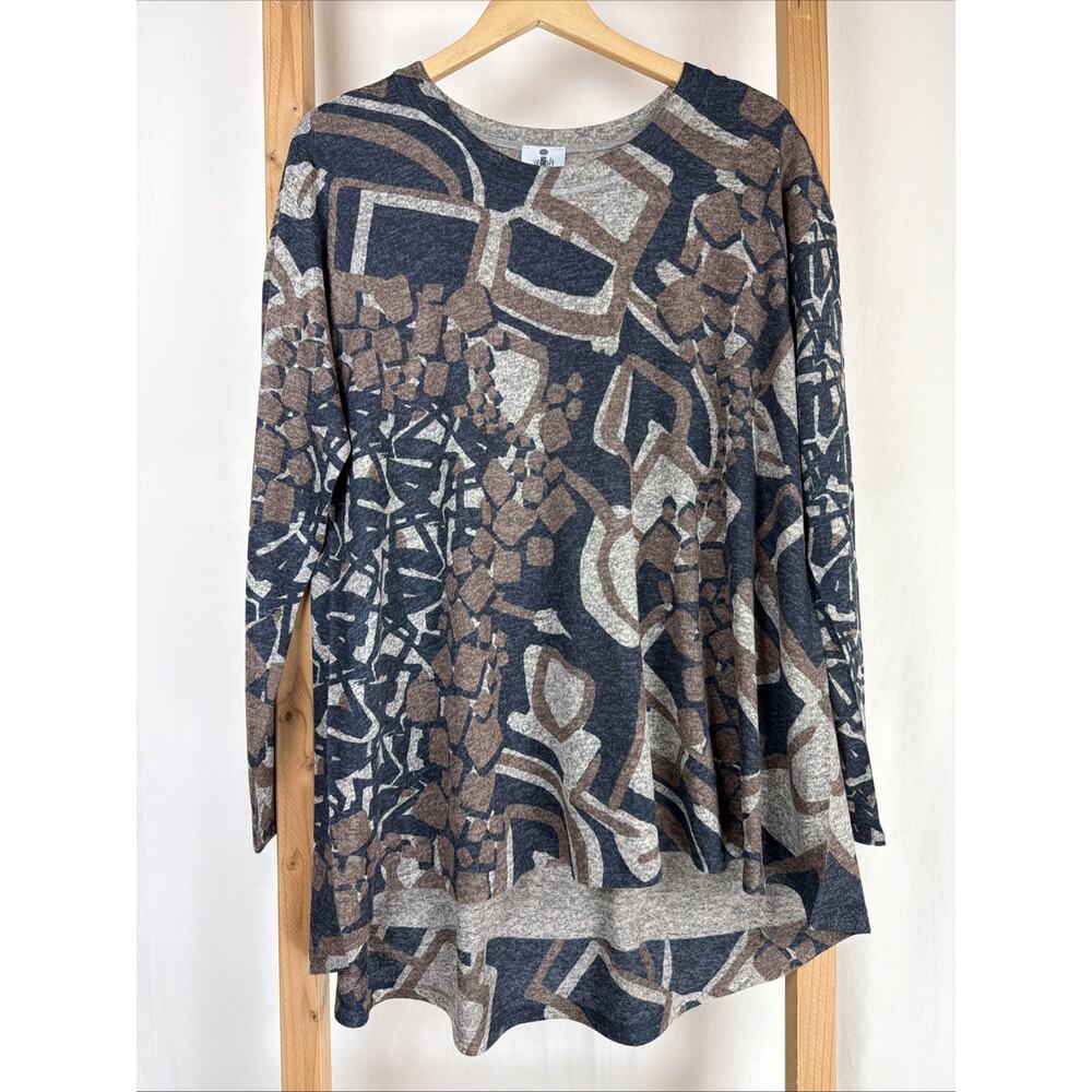 NWT Inoah Art to Wear Pattern High Low Hem Long Tunic Top #0869 XL USA